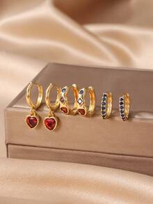 GEREIT Set 6 buah Anting Hoop Bentuk Tetesan Air Berkilau Super Modis dengan Batu Zirkonia Kubik Warna Permen, Cocok untuk Pemakaian Sehari-hari Wanita, Hadiah Hari Ibu - bentuk jatuh - View 2
