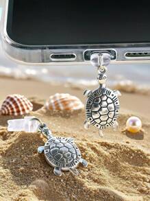1pc Silver Metal 3D Turtle Shaped Dust Plug Charm, Suitable For Type-C & Lightning Port Smartphones