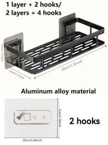 1/2 Pieces Black Bathroom Shelf, Large Capacity Wall Mounted, No Drilling Required, Wall Mounted Shower Shampoo Holder, Bathroom Towel Rack, Wall Mounted Rectangular Bracket, Stick-On Bathroom Shower Rack, Suitable For Bathroom And Kitchen