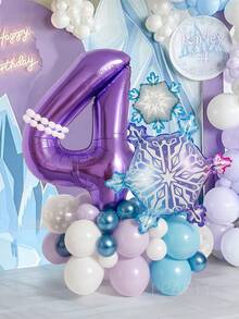 30 件/套冰雪公主主题派对装饰套装。32 英寸紫色数字 0-9 生日派对装饰气球，冰雪奇缘主题派对气球 - 梦幻紫色和蓝色铝箔气球（带雪花/冰晶图案）+ 12 英寸雪花印花透明气球，蓝色和紫色乳胶气球 - 适合冬季生日派对/梦幻主题派对/圣诞装饰、迎婴派对 - 紫色數字 - 查看 9