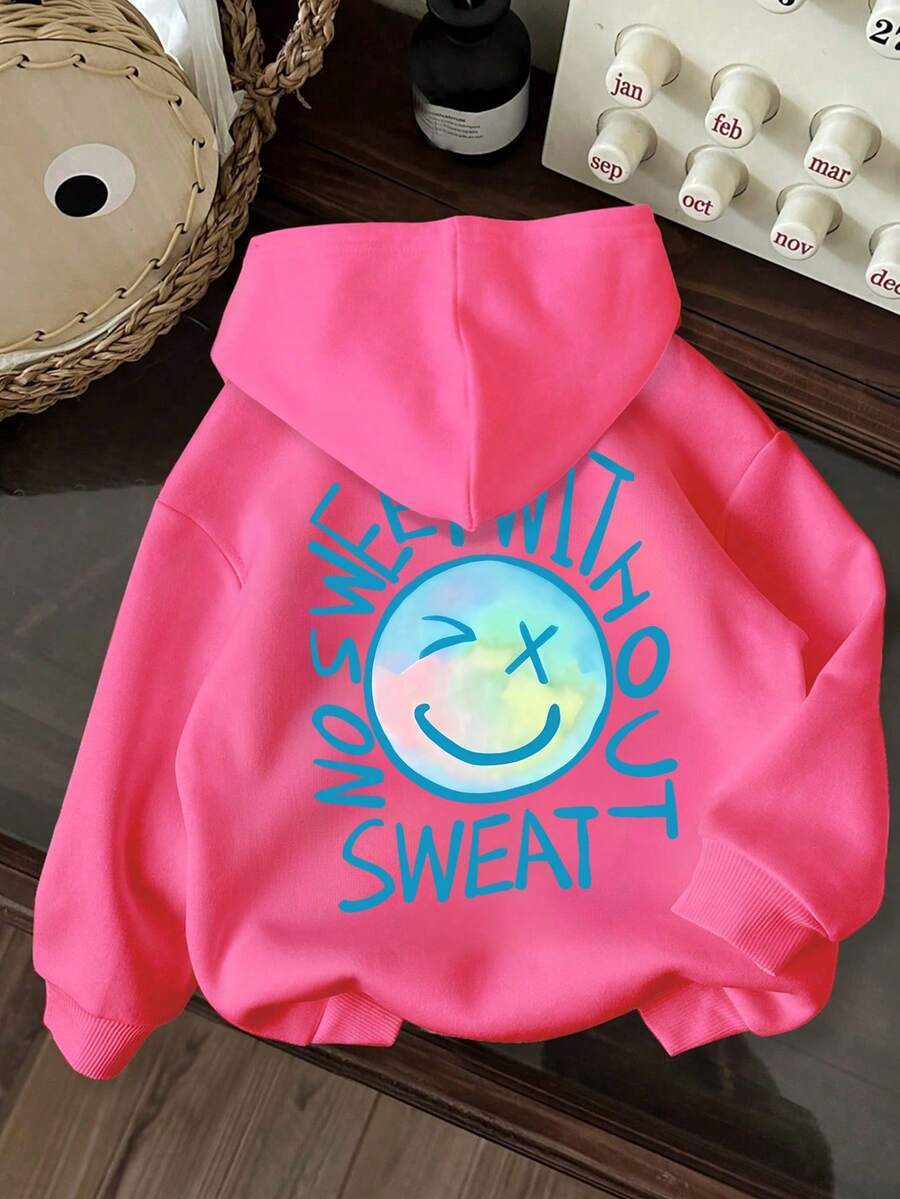 Young Girl Cartoon Letter Pattern Warm Sweatshirt - Pink - View 1