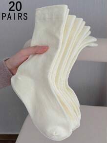 1/3/5/10/15/20 Pairs Women White Wide Mouth Comfortable Simple Maternity Socks, Moisture-Wicking Mid-Calf Socks