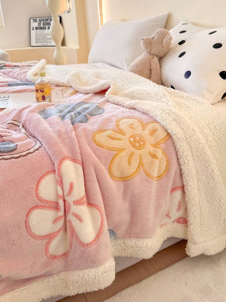 1 chiếc chăn dày ấm áp, mềm mại, họa tiết hoa màu hồng và be, thích hợp để trang trí nhà cửa, giường, ghế sofa, văn phòng, phòng, ký túc xá, có thể giặt bằng máy - Hồng - Xem 1