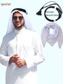 2Pcs/Set-Middle East Arab Dubai Saudi Jacquard Wave Pattern Large Size Men's Headband Headband, Hair Band Headband, Desert Headband, Dubai Arab Outdoor Square Scarf Men's Scarf Windproof Wrap Headband Square Scarf Headband!