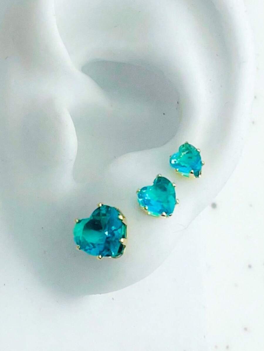Women's Earring Trio Kit With 3 Pairs Of Stones In Various Colors And Zirconias - Baby Blue - View 1