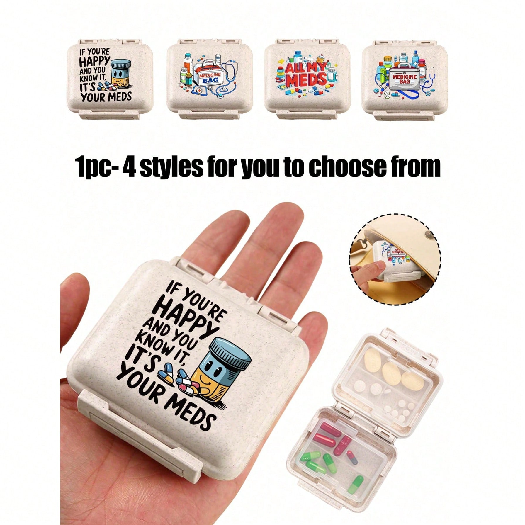 Mini 6-Compartment Portable Pill Box, Printed With Pill Box Series Pattern, 6-Grid Small Pill Box, Sealed Pill Organizer Box, 6-Day Weekly Pill Organizer, White Daisy Sunflower Letter Art Design, Travel Essential Pill Box, 6-Grid Portable A-Z Letter Pill Box, Daily Vitamin Pill Box, Pocket Pill Box, Storage Box, Jewelry Box, Medical Travel Essentials, Holiday Travel, Back To School Supplies, Medicine Organizer Bag, School Emergency Kit, Travel Emergency Kit, Outdoor First Aid Kit