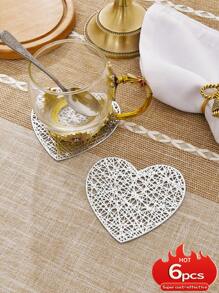 4-6 piezas Posavasos de PVC con forma de corazón para San Valentín, impermeable, fácil de limpiar, antideslizante, resistente al calor, elegantes manteles individuales, manteles de vinilo, decoración de mesa de comedor, almohadillas para mesa de cocina, decoración de bodas festiva