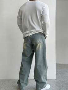 Henry Collar Waffle Knit Long Sleeve Lightweight Breathable Sun Protection T-Shirt For Men, Casual American Style Undershirt, Versatile Choice For All Seasons , Fall