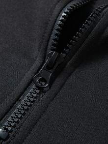 男士插肩袖条纹休闲四分之一拉链套头卫衣，时尚半拉链上衣，春秋季 - 黑色 - 查看 5