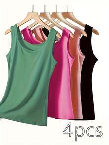 4-Pack Women's Basic Layer Tops, Versatile Simple Tank Tops, Comfortable Breathable Sleeveless Tops, Women's Underwear And Innerwear - Mixed Color B - View 1
