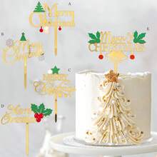1pc/3pcs/6pcs Gold Merry Christmas Cake Toppers Acrylic Merry Christmas Cake Topper For New Year Cake Decorations Christmas Christmas Decorations Christmas Pajamas Christmas Gifts Christmas Decor