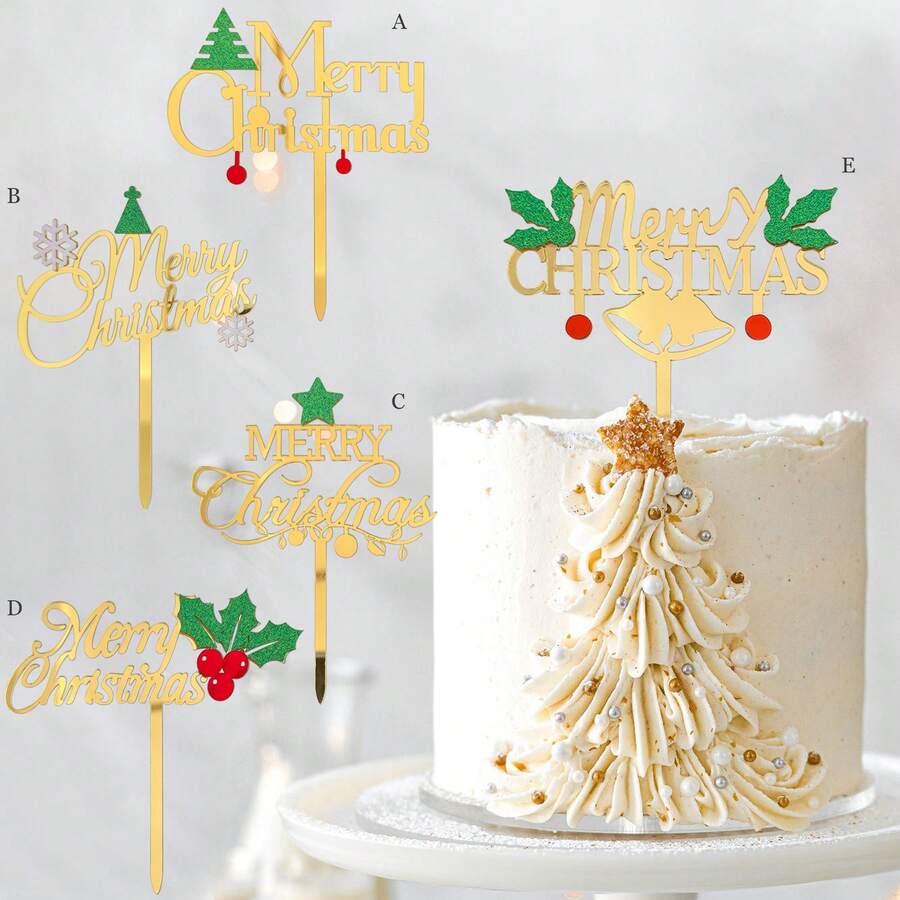 1pc/3pcs/6pcs Gold Merry Christmas Cake Toppers Acrylic Merry Christmas Cake Topper For New Year Cake Decorations Christmas Christmas Decorations Christmas Pajamas Christmas Gifts Christmas Decor