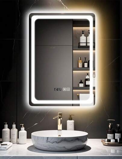 Espejo Led Baño Touch Con Función Antivaho,espejo Cuadrado Con Luz Led Touch Moderno Para Baño De Lujo,espejo De Pared Regulable,3 Temperaturas De Color, Con Ajuste De Hora