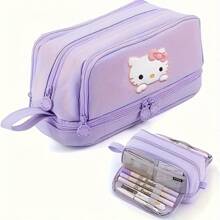 1pc Hello Kitty 多功能大容量可扩展铅笔袋 大容量铅笔袋 简约黑色铅笔袋 简洁结实成人多功能文具收纳袋 多功能收纳袋 铅笔袋 化妆包 适合上学 - 彩色 - 查看 8