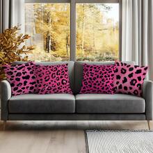4pcs Pink Leopard Print Pillow Covers, Single-Sided Printed Cushion Covers, Suitable For Living Room, Bedroom, Home Decor, All Season - Multicolor - View 6