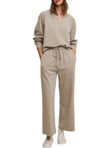 Cakulo Womens Sweatsuits 2 Piece Lounge Sets Fall Outfits Wide Leg Jogger Sweat Pants Loungewear Set Track Suits