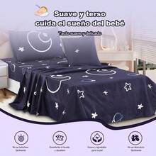 Conjunto de Sabanas Infantiles Individual 100x200cm | Pack 4 Piezas: Sabana Ajustable, Plana, Funda de Almohada + Cojín Decorativo | Estampado Colorido Infantil Suave y Caliente | Ideal para Cuna, Camita o Cama Infantil | Confort y Estilo para Niños - 04 negro - Ver 3