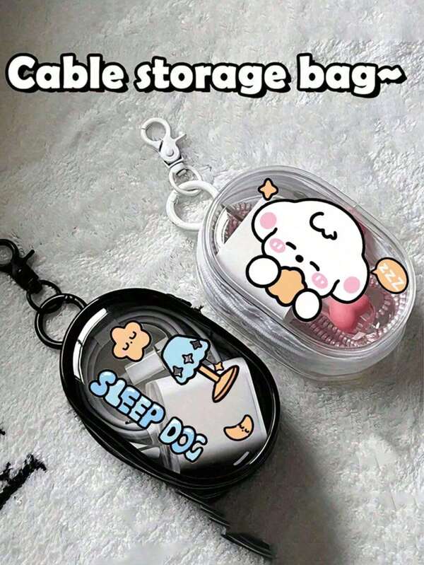 1 pieza Bolsa organizadora de cables transparente, Bolsa de almacenamiento de cables portátil, Mini bolsa organizadora con cremallera, Bolsa multifunción compacta con llavero para auriculares, cargadores, pulseras, cosméticos, accesorios de viaje transparentes, útiles escolares - Bolsa para accesorios electrónicos, regalo de Navidad y Día de San Valentín, uso diario y de viaje