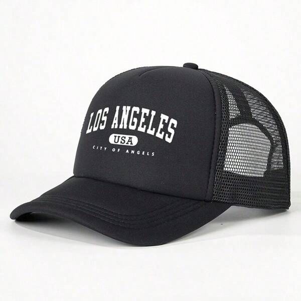 1 pièce Casquette de baseball décontractée en polyester maille avec protection UV, style casual, ajustable, motif lettre Los Angeles