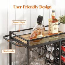 Drink Trolley 3 Tier Bar Cart With Lockable Wheels 12 Wine Rack And 3 Rows Glass Holders Kitchen Serving Cocktail Alcohol Trolley For Dining Livingroom 80.2 X 33.2 X 86 Cm Rustic Brown - RusticBrown - View 8