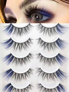 10 Pares de Cílios Postiços Azuis de Falso Vison Macio em Formato de Olho de Gato, Alongam o Canto Externo, Adequados para Festivais, Férias, Encontros e Outras Ocasiões