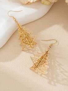 1 Pair Luxury Personalized Christmas Tree Earrings, Cute Niche Women's Earrings For Holiday Wear, Gift - Gold - View 2