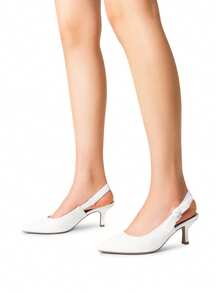 Women's Slingback Kitten Heel Pumps Pointed Toe Bow Elegant Sexy Wedding Dress Shoes - trắng - Xem 7