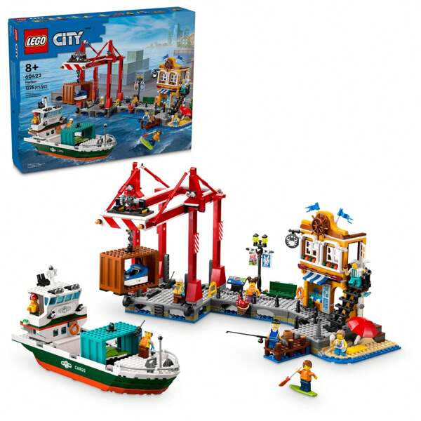 LEGO City Seaside Harbor With Cargo Ship Toy, Model Container Crane And Boat With 8 Minifigures Included, Building Set For Boys And Girls Ages 8 And Up, Kids Gift Idea, 60422