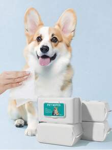 80pcs/Pack Non-Woven Pet Cleaning Wet Wipes, Outdoor Pet Supplies, Cat & Dog Wet Wipes, EDI Pure Water No Alcohol Disposable No-Rinse Cleaning Wet Wipes