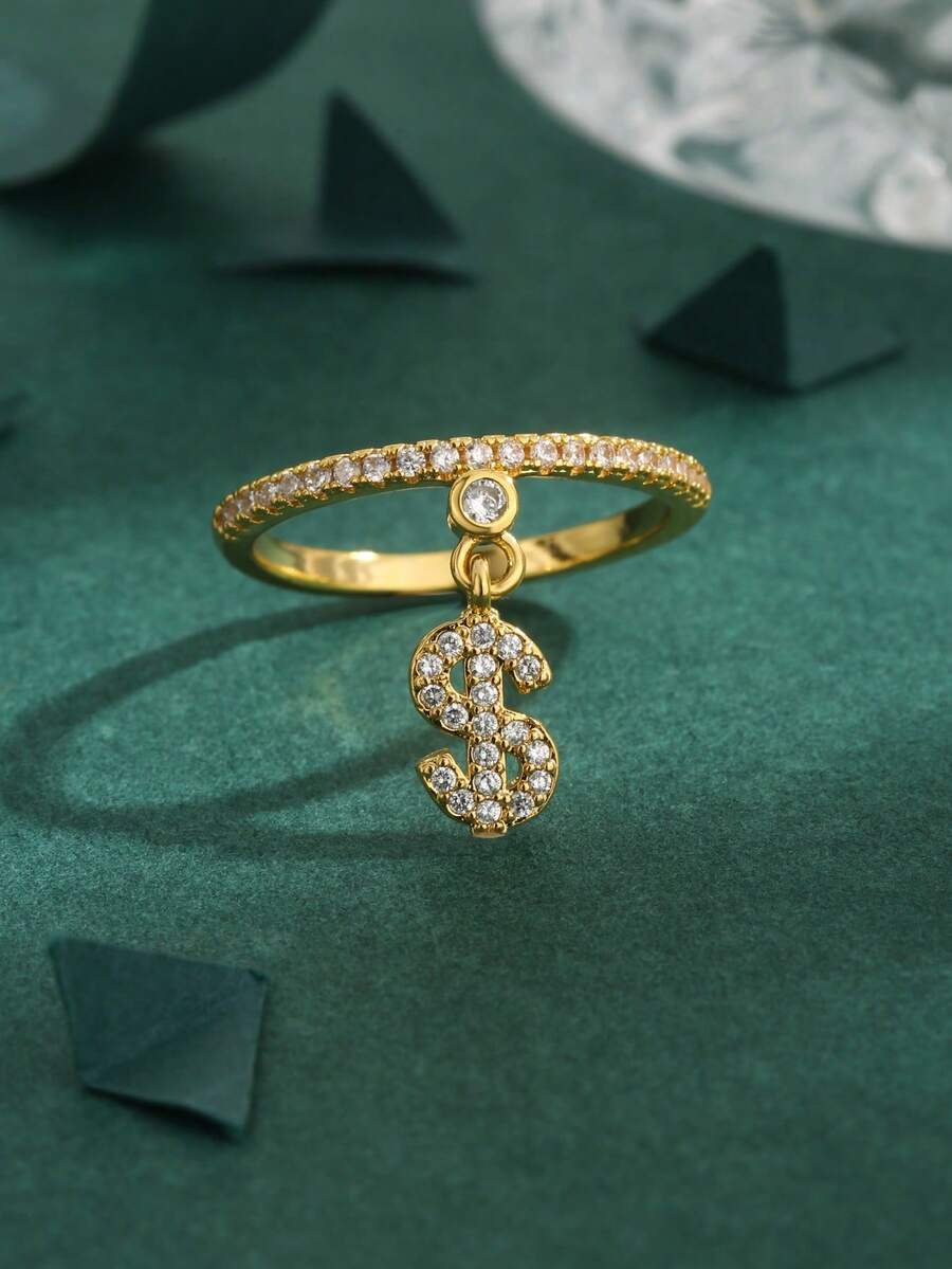 1pc High Quality European & American Cubic Zirconia Copper 18K Gold Plated Personalized Starry Sky Ring, Women's Gift For Daily Wear - Yellow Gold - View 1