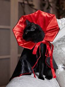 1pc Gothic Style Red & Black Contrast Pet Vampire Cape Costume Halloween Halloween Costumes - Multicolor - View 8