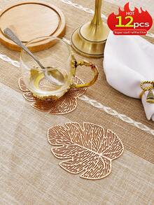 6 piezas de posavasos minimalistas de hoja de Monstera de PVC dorado, lavables, fáciles de limpiar, antideslizantes, resistentes al calor, manteles de mesa de comedor, manteles individuales elegantes, manteles individuales de PVC, decoración de mesa, manteles de cocina y comedor, decoración de boda y festividades - Dorado - Ver 11