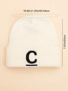 1pc Children's Personalized Design Capital Letter Pattern Embroidered Beanie, Minimalist Solid Color Soft Warm Fashionable Cold-Proof Accessory Knit Hat Suitable For Autumn, Winter Daily Outings, Outdoor Warmth, Student School Use - White - View 6