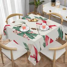 1Pc Christmas Gifts Pattern Polyester Tablecloth, Rectangle/Square Waterproof Table Cover, Waterproof Stain Wrinkle Free, Indoor And Outdoor Table Cover, For Home Bedroom Bathroom Kitchen And Dining Decoration, Perfect For Christmas Holiday Festival Decor Party Supply