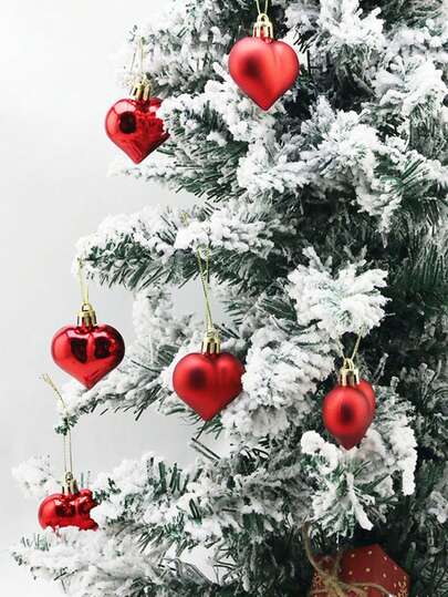 12pcs/Pack Heart Shaped Ornament Balls, Christmas Tree Decor, New Year Holiday Decoration, Gift Wrapping Accents, Handmade DIY