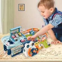 Kids Race Tracks For Boys Car Adventure Toys, Car Tracks Playsets Musical Steering Wheel Race Track Toys Games For Toddlers, Educational Toy Vehicle Playset For Kids