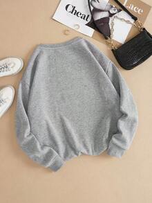 LCWomen's Drop Shoulder Long Sleeve Sweatshirt,Long Sleeve Tops Graduation,Back To School Outfits,Graduation,Teacher Outfits Women,Back To School Pullover Fall OutfitCasual Daily Wear - 灰色 - 查看 2