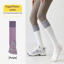 A Pair Of Women's Winter Yoga Five-Toe Socks, Knitted Fabric, Anti-Slip Pilates Leggings, Calf Socks Ballet, Only Hand-Washable, Suitable For Fitness And Young People, Running, Yoga, Fitness, Cycling, Middle Calf Compression Socks