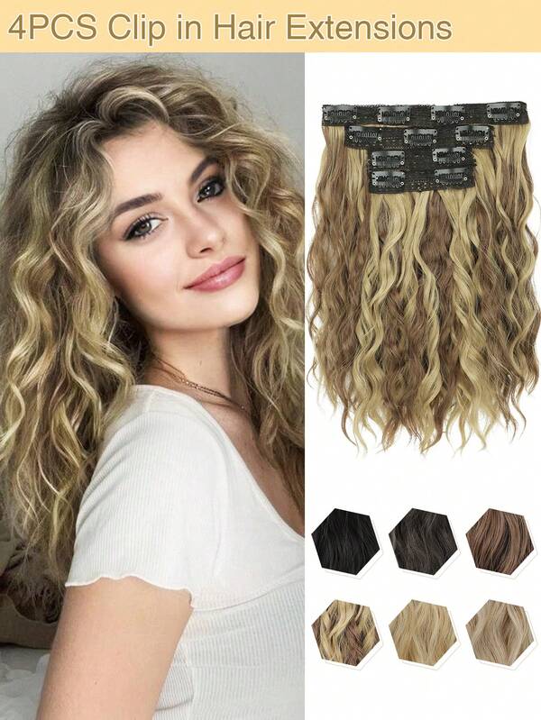 Extensiones de cabello rizado, 4 piezas de 12 pulgadas de extensiones de cabello con clip de trama de encaje, rizado corto con clip, invisibles, naturales y suaves, postizos para mujeres