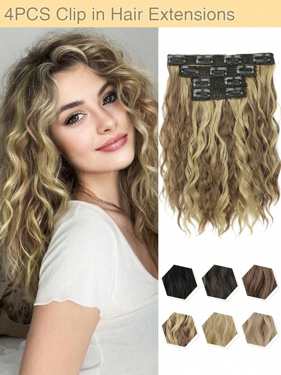 Curly Hair Extensions, 4PCS 12 Inch Clip In Hair Extensions Lace Weft Short Curly Clip Ins Invisible Natural Soft Hairpieces For Women - Multicolor - View 1