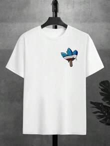 Hombre camiseta masculina nueva colección, transpirable,envío desde México suave y de tacto agradable con estampados modernos y fashionCamisa de algodón blanco con estampado único de paleta de helado con forma de tres hojas de trébol azul, rayas y efecto derretimiento, perfecta para el estilo casual y la moda contemporánea - Blanco - Ver 1