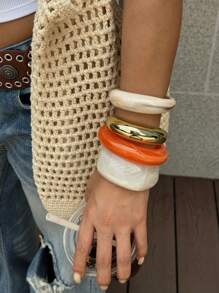 Thoughtfully Designed Smooth Surface Exaggerated Bangle, Niche Jewelry Vintage Bracelet
