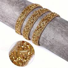 Golden Rhinestone Seed Beads Ribbon Glitter Crystal Rhinestone Strips Tape Clothing Decoration Glass Decoration Rhinestone Car Wedding Birthday Decoration Crafts - Multicolor - View 8