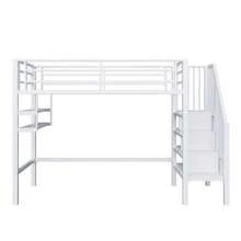 Sairedel Loft Bed 90x200 Cm With Storage Ladder & Shelves - White Children's Bed With Railing & Plenty Of Space For Dressing (Without Mattress) - Multifunctional Play & Sleeping Bed - 白色 - 查看 7