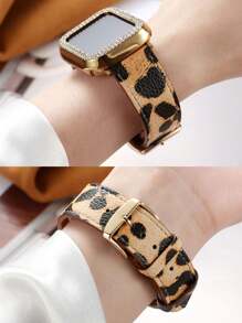 Neuer Leoparden-Muster Armband mit Goldgehäuse kompatibel mit Apple Watch Series 10 9 8 7 6 5 4 3 2 1, stilvolles 2-teiliges Uhrenarmband Set für Herren und Damen, geeignet für 38mm 40mm 41mm 42mm 44mm 45mm 49mm