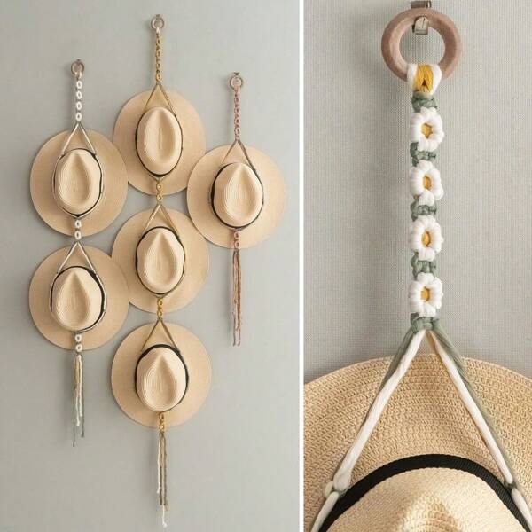 1pc Handmade Macrame Small Daisy Wall Hanging, Boho Floral Hat Rack Organizer, 1/2/3 Tier Hat Display Wall Decor - Hats Not Included