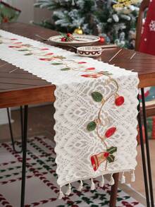 1 pieza Camino de mesa estilo bohemio minimalista con bordado de campana, decoración navideña - Multicolor - Ver 1