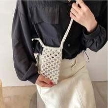 Women Fashion Small Crossbody Phone Bag Solid Color Hollow-Out Woven Crochet Lightweight Braided Shoulder Handbag Crossbody Bags For Women Wallet Purse Wallet Beach Accessories Travel Wallet Money Wallet
