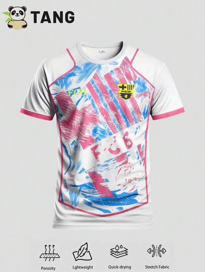 巴塞罗那风格男式足球球衣和圆领舒适运动上衣，适合比赛、足球训练和日常休闲穿着