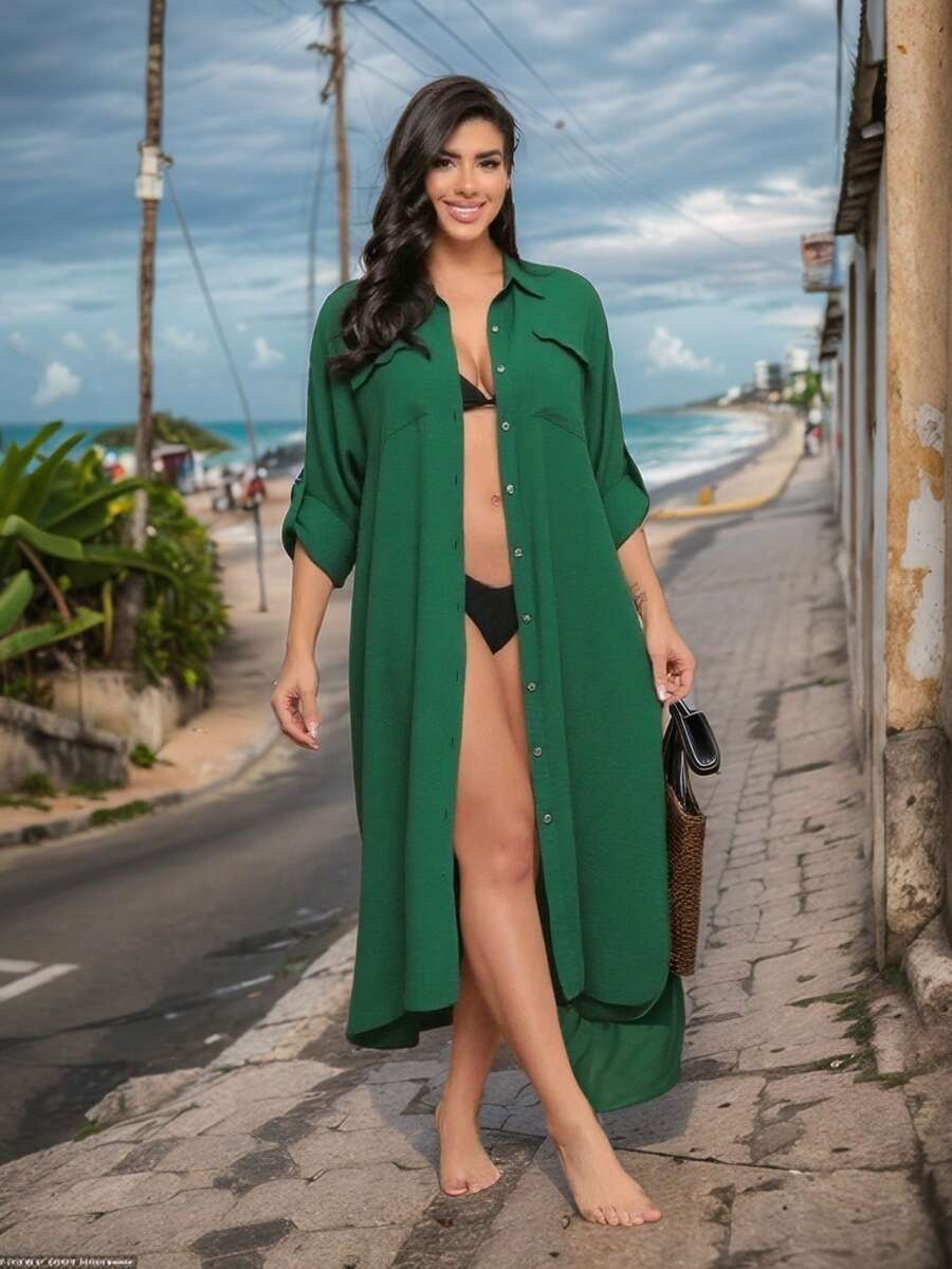 LEABAY ⭐ LONG BEACH KIMONO - NEW SUMMER 2025! ELEGANT, FLUID AND BREATHABLE - FREE SHIPPING ⭐ - Green - View 1